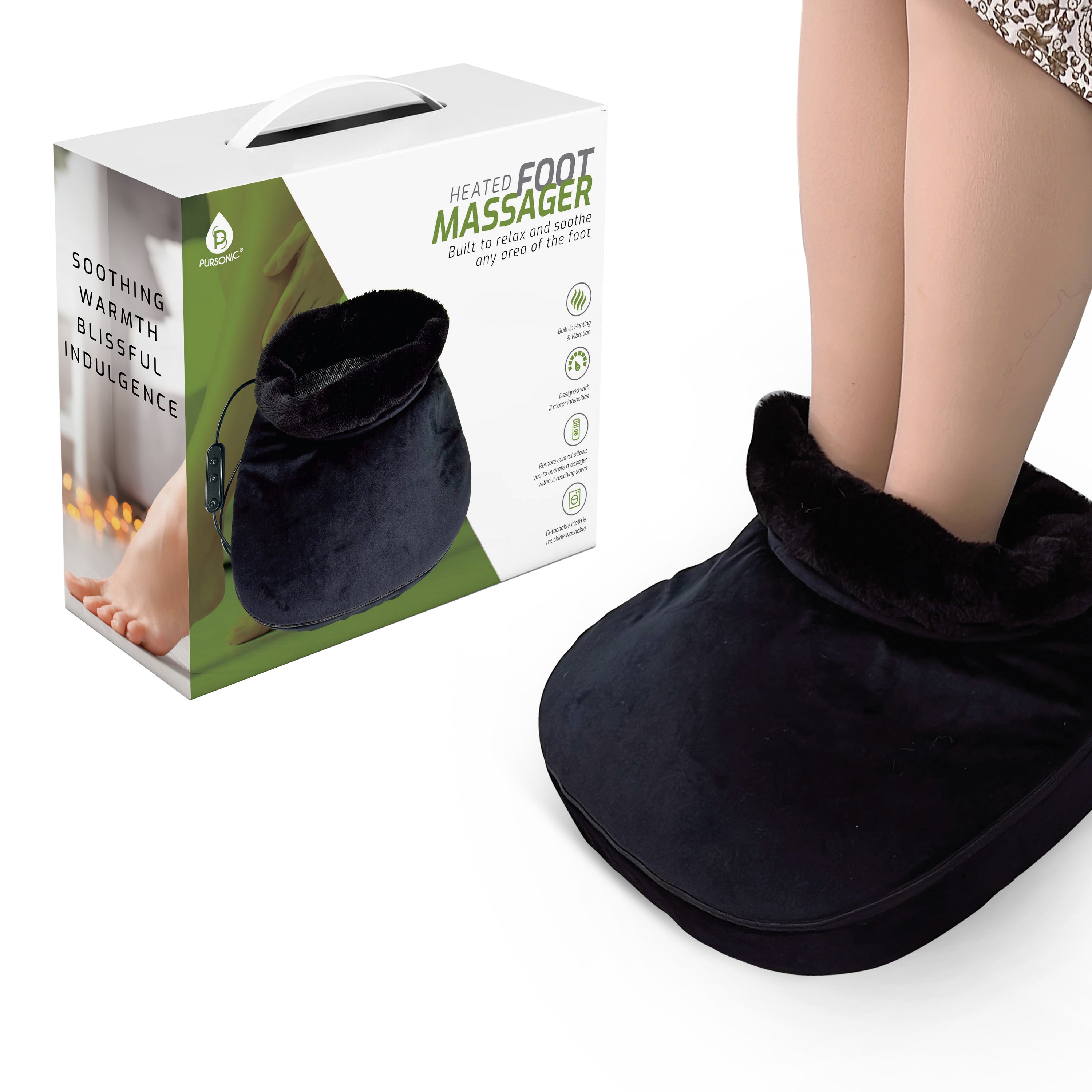 Pursonic Heated Foot Massager with Remote Control, Folding Design, and Dual Motor Intensities - Black Pursonic Heated Foot Massager with Remote Control, Folding Design, and Dual Motor Intensities - Black
