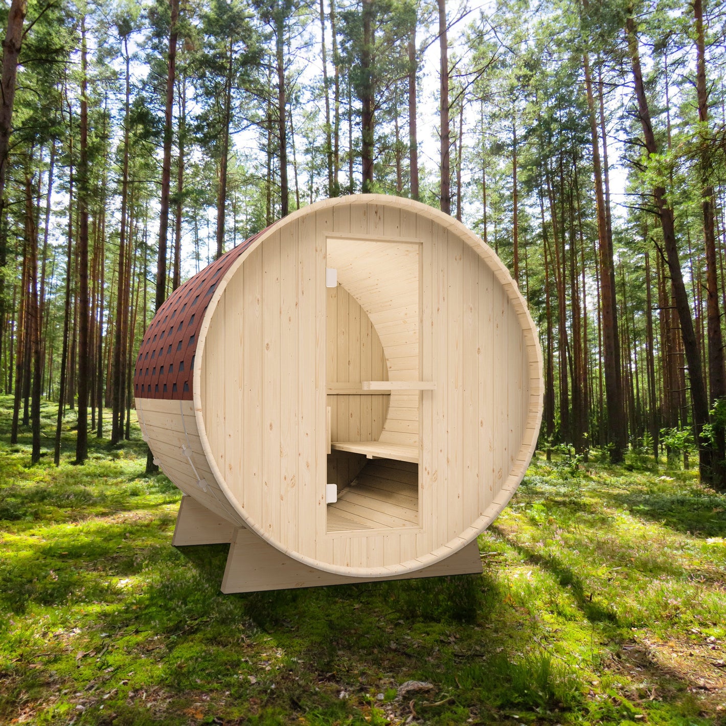 4-Person Outdoor Barrel Traditional Steam Sauna with Shingled Roof