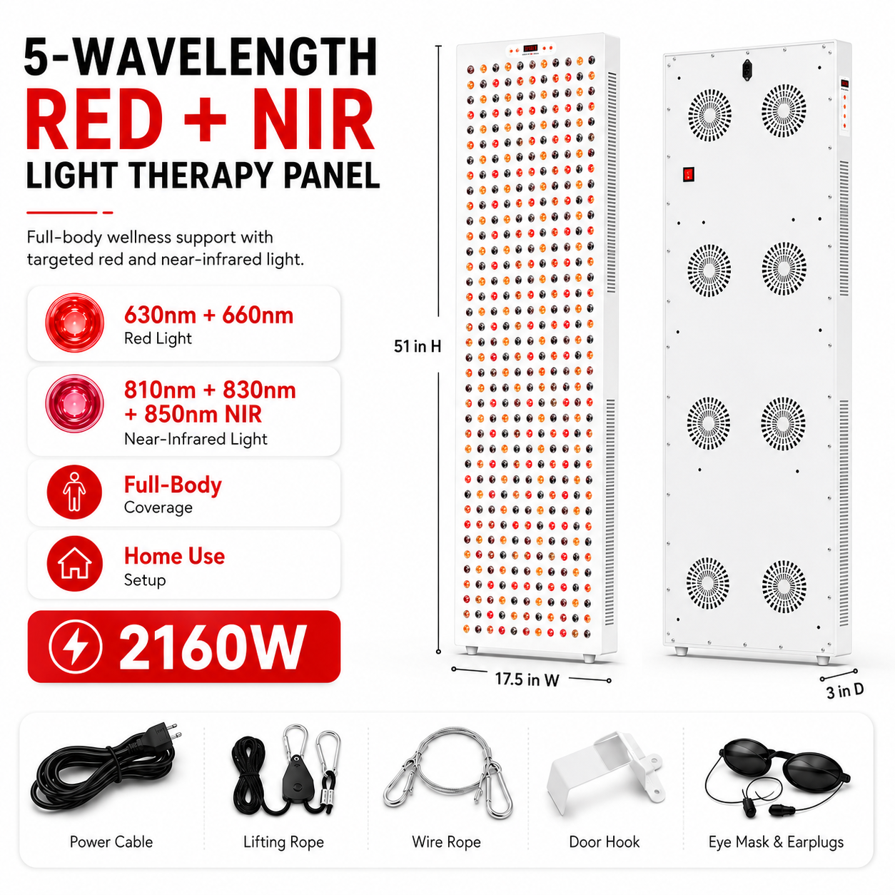 Red Light Therapy & Near Infrared Light Therapy Panel, Full Body, 2160W