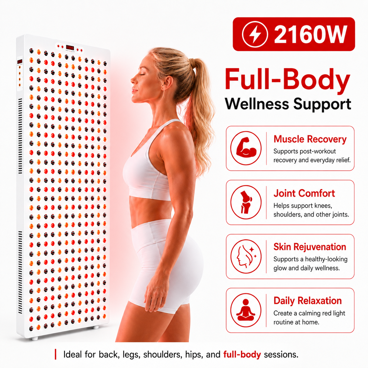 Red Light Therapy & Near Infrared Light Therapy Panel, Full Body, 2160W