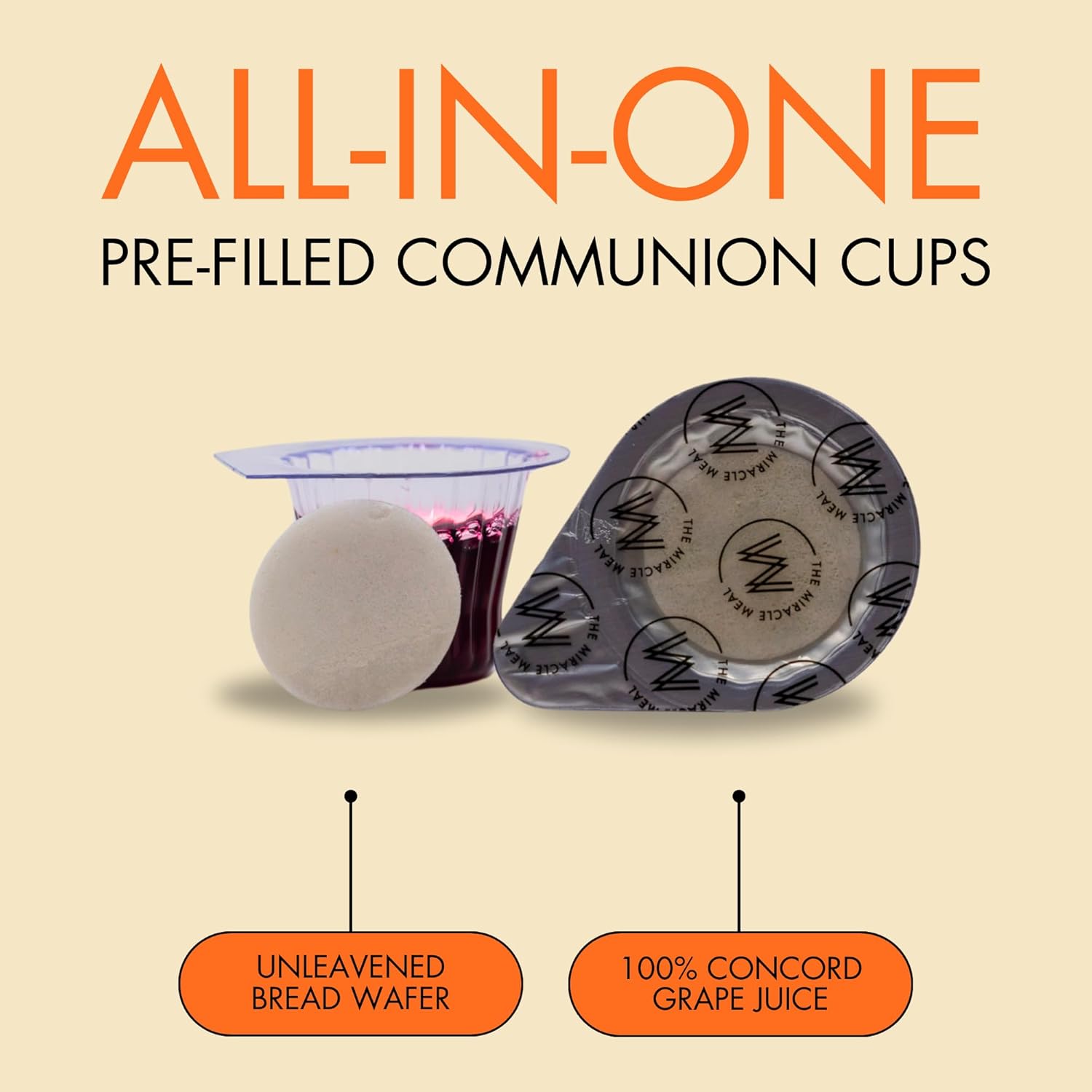 Miracle Meal Communion Cups Pre-filled with Wafer & 100% Concord Grape Juice