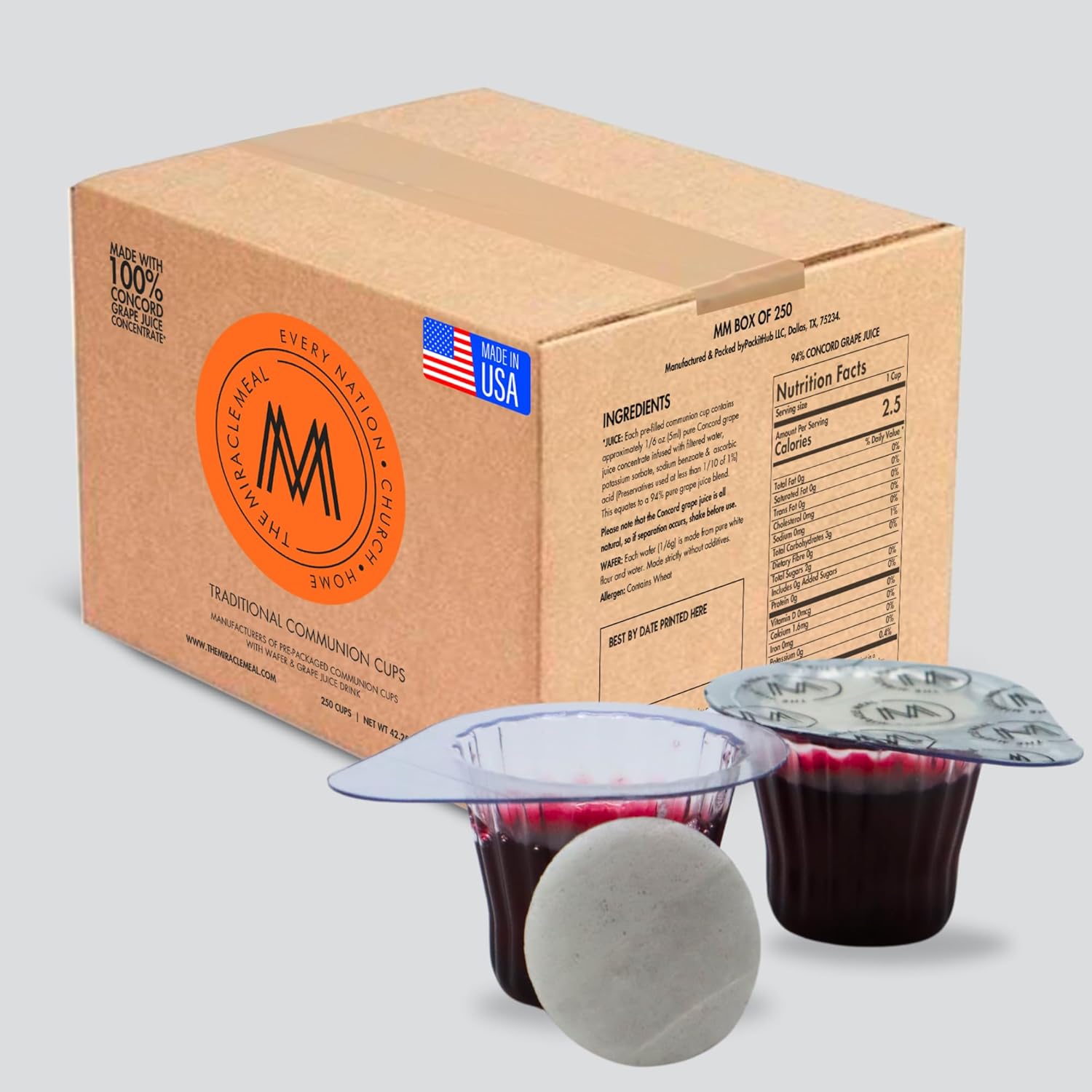 Miracle Meal Communion Cups Pre-filled with Wafer & 100% Concord Grape Juice