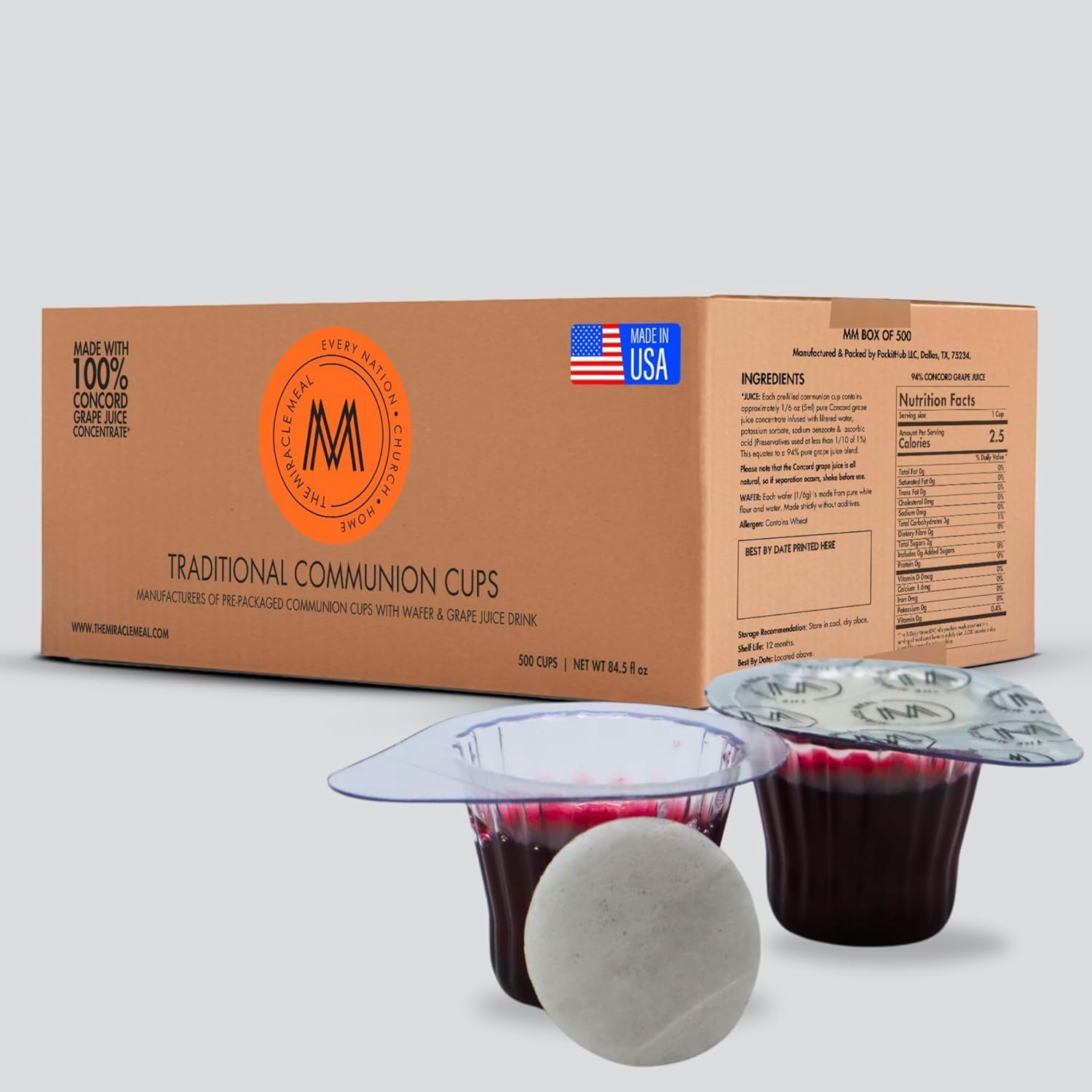 Miracle Meal Communion Cups Pre-filled with Wafer & 100% Concord Grape Juice