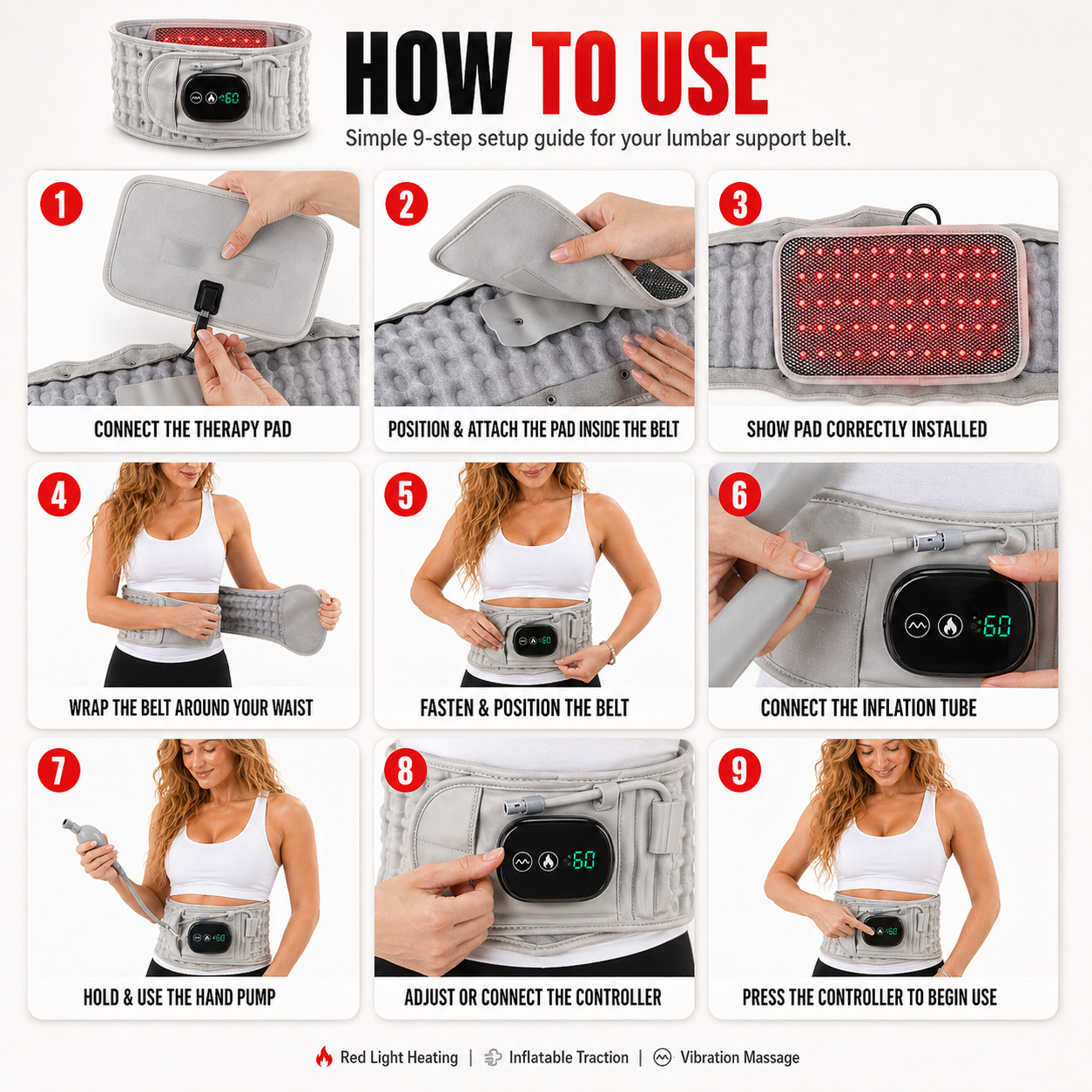 Inflatable Decompression Belt with Rechargeable Battery