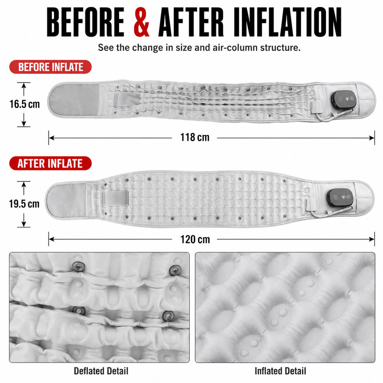 Inflatable Decompression Belt with Rechargeable Battery