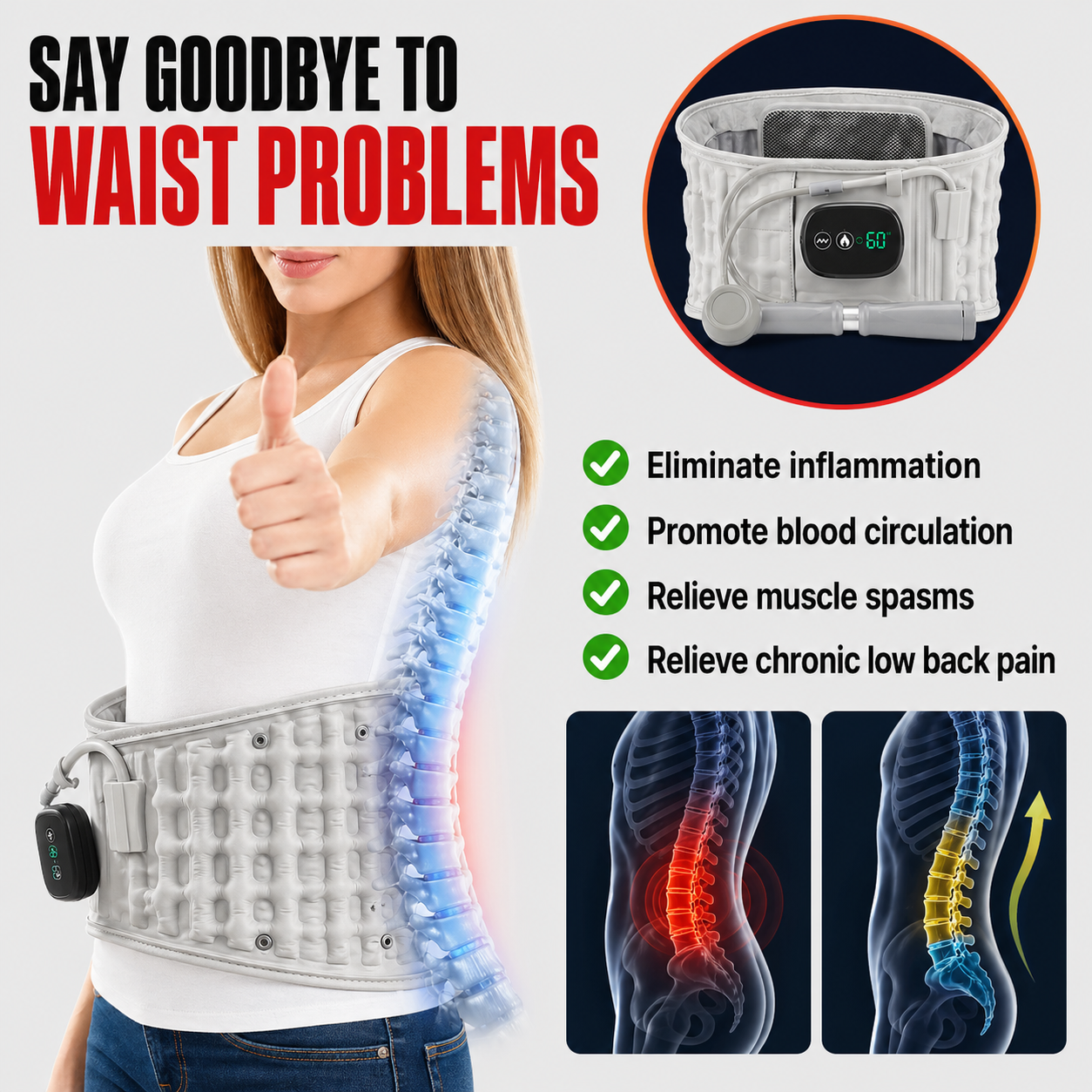 Inflatable Decompression Belt with Rechargeable Battery