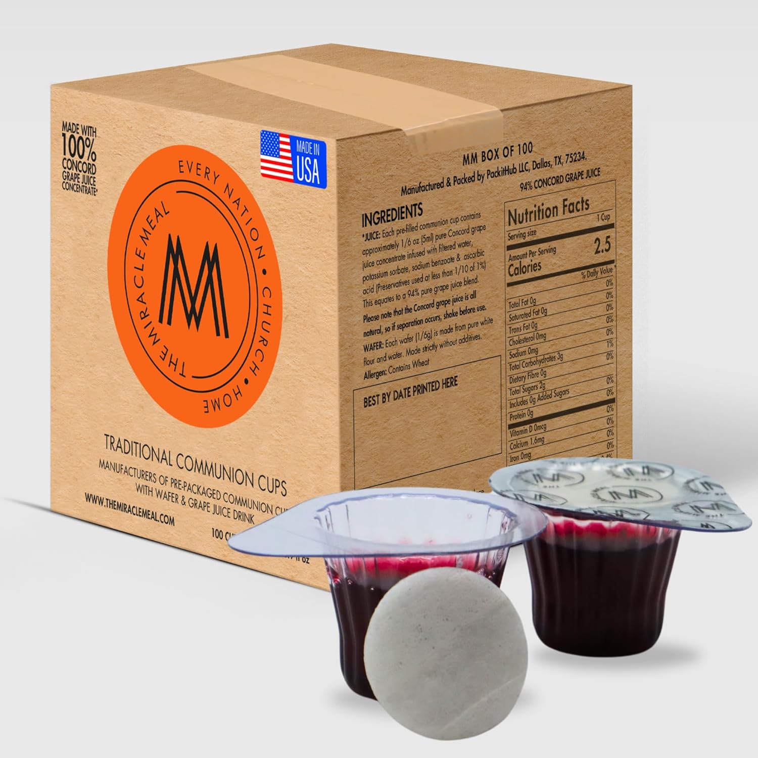 Miracle Meal Communion Cups Pre-filled with Wafer & 100% Concord Grape Juice