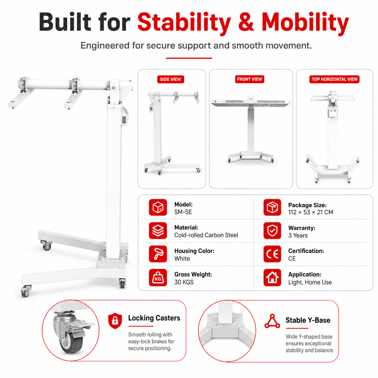Red Light Therapy Rolling Stand for 1500W 2160W 2400W