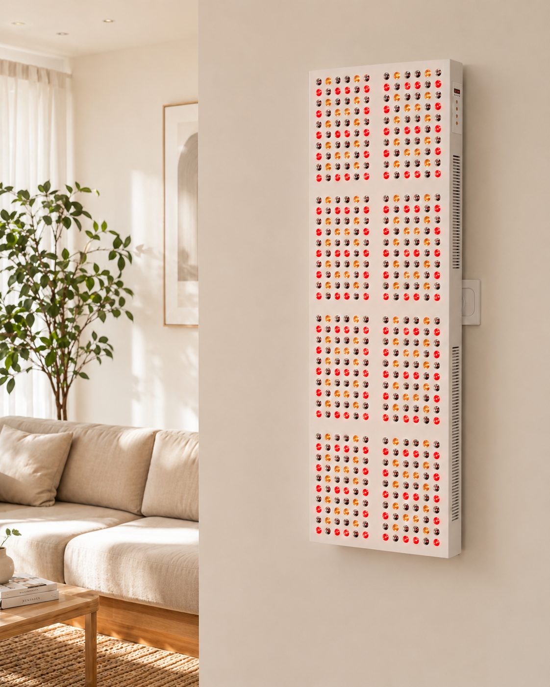 Red Light Therapy Panel Mounted in Living Room as part of Healtly Living Rountine